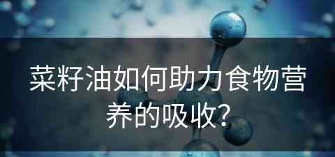 菜籽油如何助力食物营养的吸收？